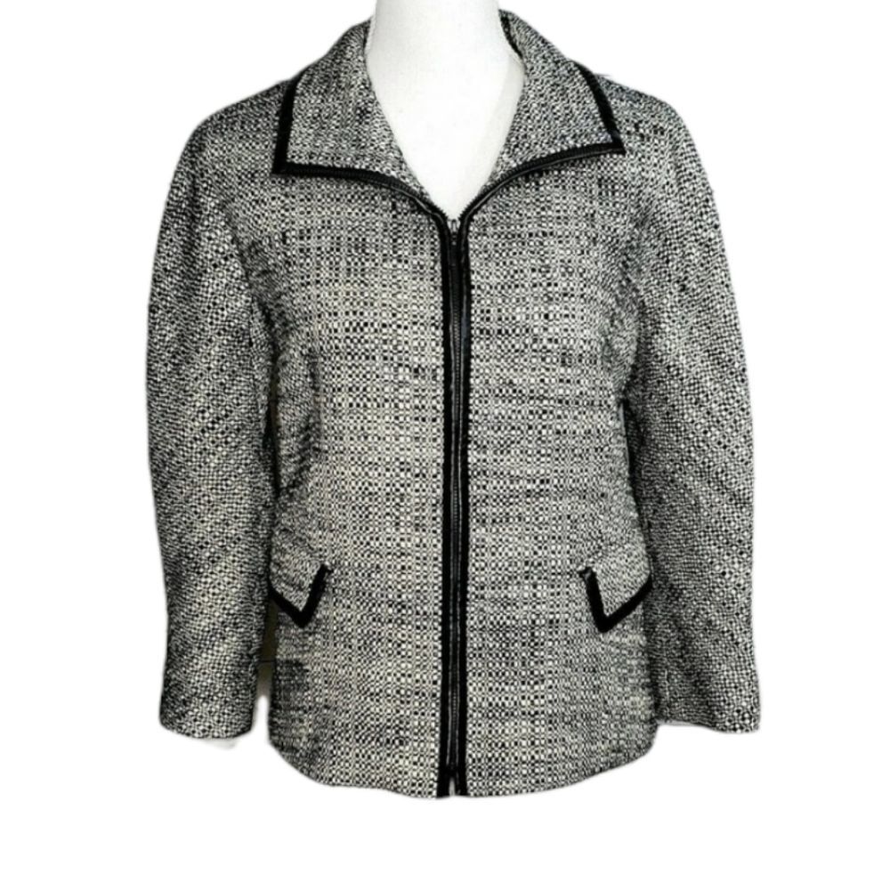 Lafayette 148 Black Ivory Sparkle Blazer Tweed Size 8